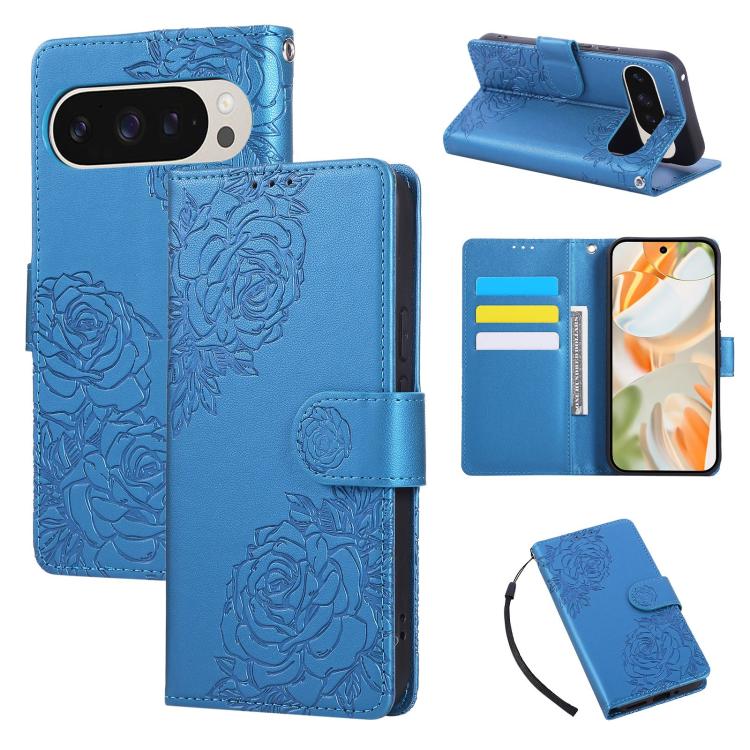 Rose Flower Embossed 3-Card Slots Leather Phone Case, For Google Pixel 10 Pro XL, For Google Pixel 10 / 10 Pro, For Google Pixel 9 Pro XL, For Google Pixel 9 / 9 Pro, For Google Pixel 8a, For Google Pixel 8 Pro, For Google Pixel 8