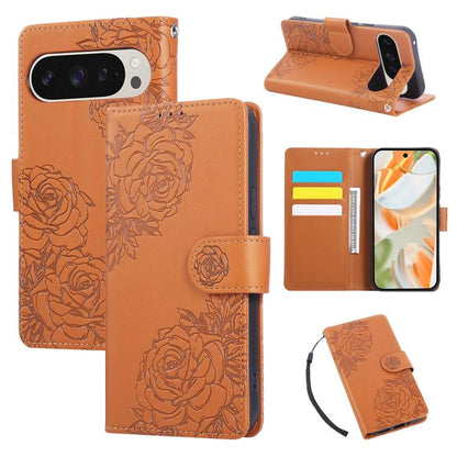 Rose Flower Embossed 3-Card Slots Leather Phone Case, For Google Pixel 10 Pro XL, For Google Pixel 10 / 10 Pro, For Google Pixel 9 Pro XL, For Google Pixel 9 / 9 Pro, For Google Pixel 8a, For Google Pixel 8 Pro, For Google Pixel 8