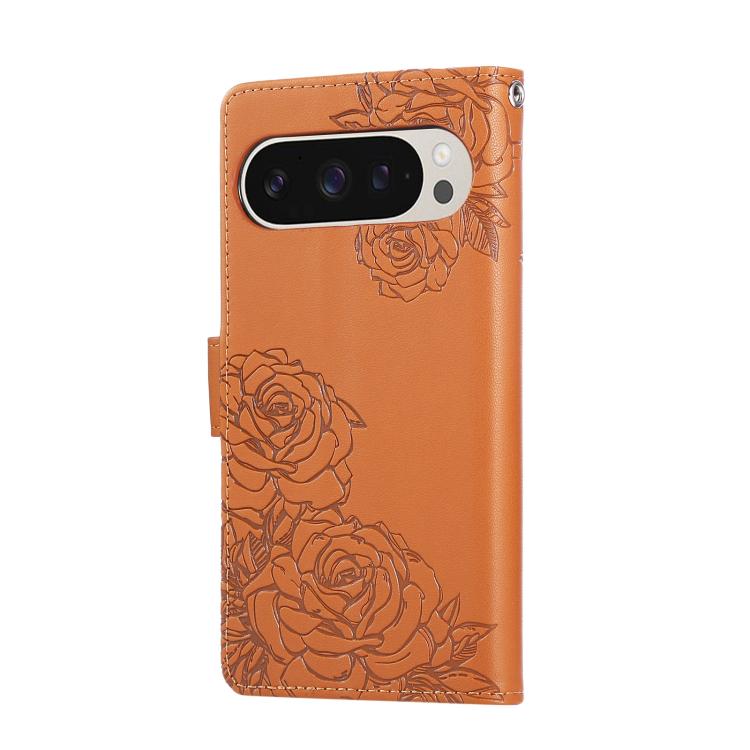 Rose Flower Embossed 3-Card Slots Leather Phone Case, For Google Pixel 10 Pro XL, For Google Pixel 10 / 10 Pro, For Google Pixel 9 Pro XL, For Google Pixel 9 / 9 Pro, For Google Pixel 8a, For Google Pixel 8 Pro, For Google Pixel 8