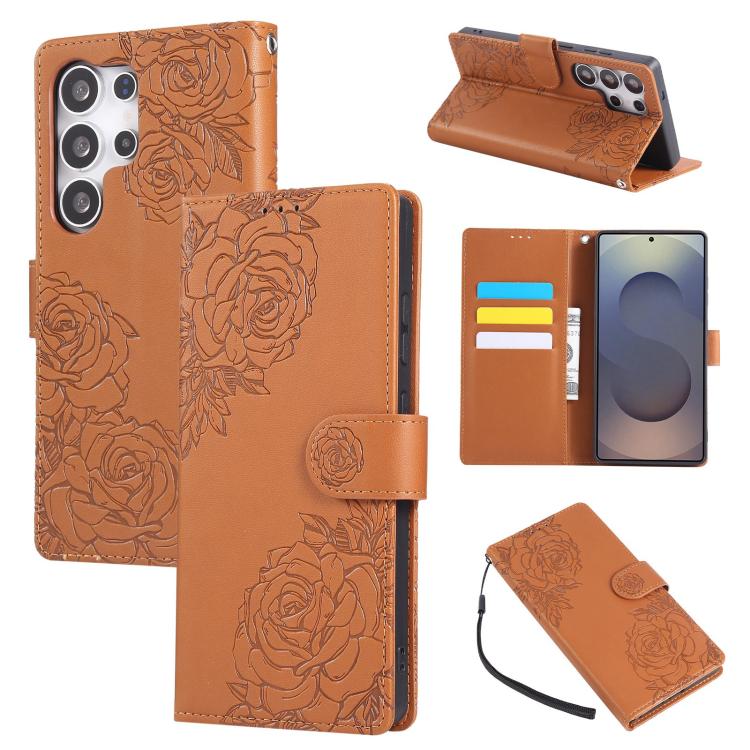 Rose Flower Embossed 3-Card Slots Leather Phone Case, For Samsung Galaxy S25 FE 5G, For Samsung Galaxy S25 Edge 5G, For Samsung Galaxy S25 / S24 5G, For Samsung Galaxy S25+ / S24+ 5G, For Samsung Galaxy S25 Ultra 5G, For Samsung Galaxy S24 FE 5G�������...