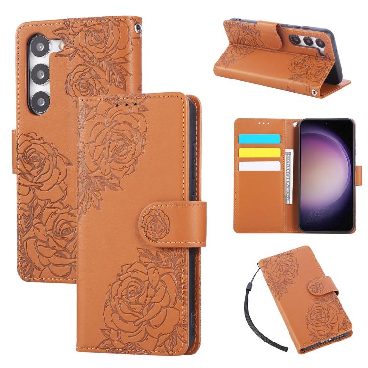 Rose Flower Embossed 3-Card Slots Leather Phone Case, For Samsung Galaxy S23+ 5G, For Samsung Galaxy S23 5G, For Samsung Galaxy S22 Ultra 5G, For Samsung Galaxy S22+ 5G, For Samsung Galaxy S22 5G