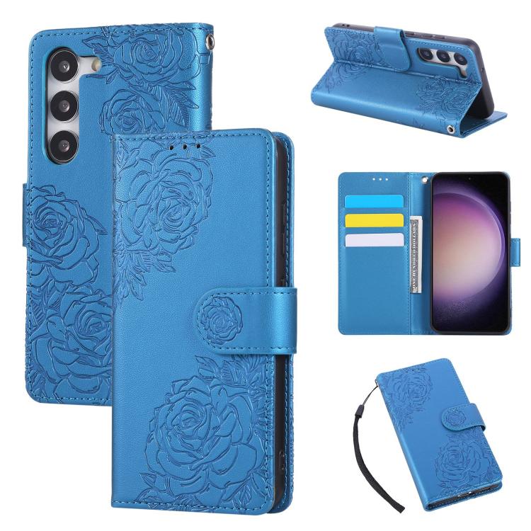 Rose Flower Embossed 3-Card Slots Leather Phone Case, For Samsung Galaxy S23+ 5G, For Samsung Galaxy S23 5G, For Samsung Galaxy S22 Ultra 5G, For Samsung Galaxy S22+ 5G, For Samsung Galaxy S22 5G