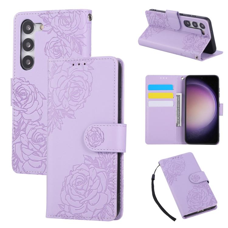 Rose Flower Embossed 3-Card Slots Leather Phone Case, For Samsung Galaxy S23+ 5G, For Samsung Galaxy S23 5G, For Samsung Galaxy S22 Ultra 5G, For Samsung Galaxy S22+ 5G, For Samsung Galaxy S22 5G