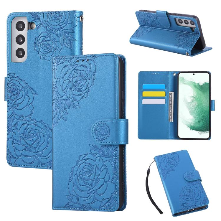Rose Flower Embossed 3-Card Slots Leather Phone Case, For Samsung Galaxy S23+ 5G, For Samsung Galaxy S23 5G, For Samsung Galaxy S22 Ultra 5G, For Samsung Galaxy S22+ 5G, For Samsung Galaxy S22 5G