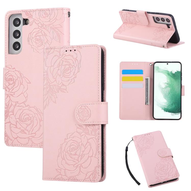 Rose Flower Embossed 3-Card Slots Leather Phone Case, For Samsung Galaxy S23+ 5G, For Samsung Galaxy S23 5G, For Samsung Galaxy S22 Ultra 5G, For Samsung Galaxy S22+ 5G, For Samsung Galaxy S22 5G