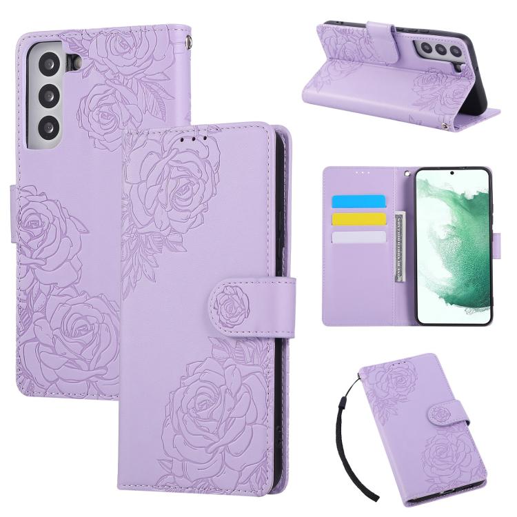 Rose Flower Embossed 3-Card Slots Leather Phone Case, For Samsung Galaxy S23+ 5G, For Samsung Galaxy S23 5G, For Samsung Galaxy S22 Ultra 5G, For Samsung Galaxy S22+ 5G, For Samsung Galaxy S22 5G