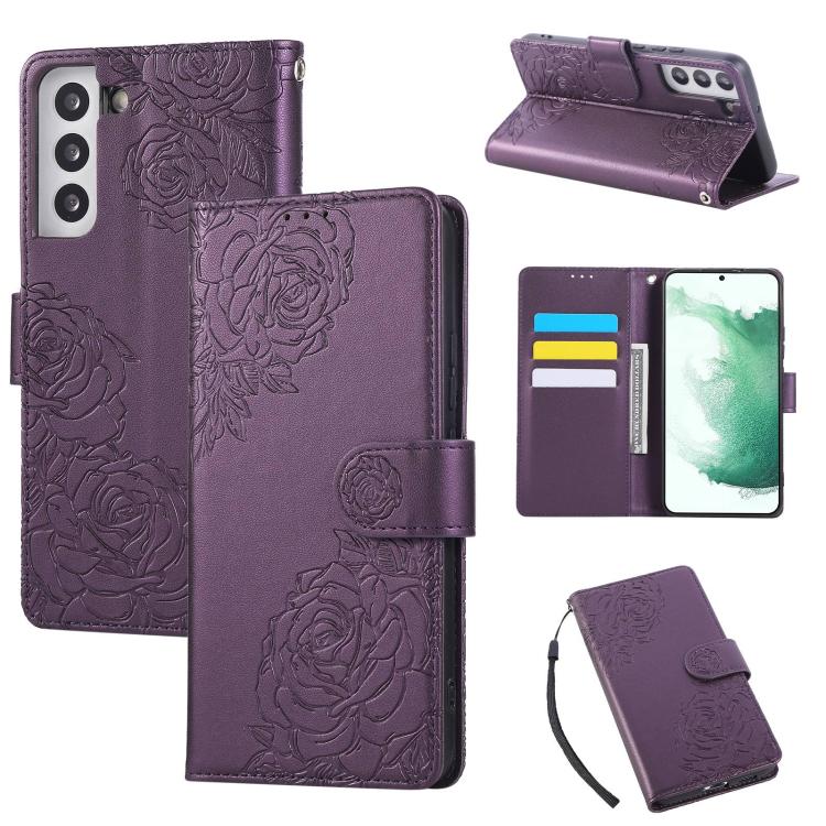 Rose Flower Embossed 3-Card Slots Leather Phone Case, For Samsung Galaxy S23+ 5G, For Samsung Galaxy S23 5G, For Samsung Galaxy S22 Ultra 5G, For Samsung Galaxy S22+ 5G, For Samsung Galaxy S22 5G