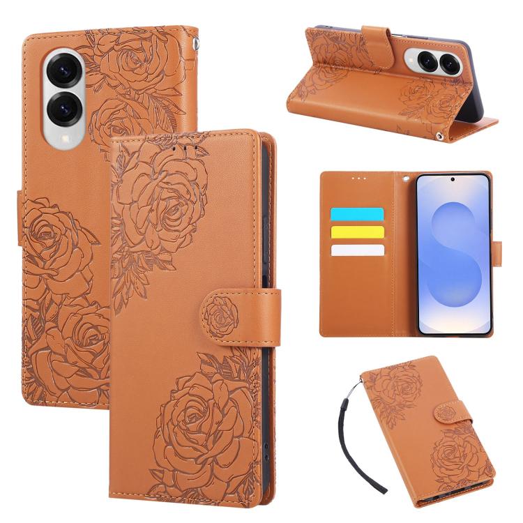 Rose Flower Embossed 3-Card Slots Leather Phone Case, For Samsung Galaxy S25 FE 5G, For Samsung Galaxy S25 Edge 5G, For Samsung Galaxy S25 / S24 5G, For Samsung Galaxy S25+ / S24+ 5G, For Samsung Galaxy S25 Ultra 5G, For Samsung Galaxy S24 FE 5G�������...