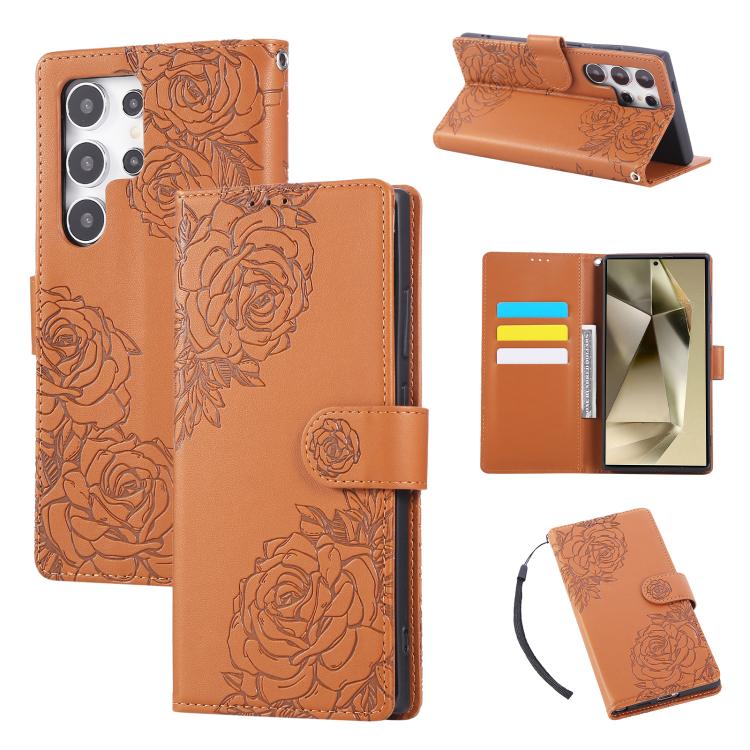 Rose Flower Embossed 3-Card Slots Leather Phone Case, For Samsung Galaxy S23+ 5G, For Samsung Galaxy S23 5G, For Samsung Galaxy S22 Ultra 5G, For Samsung Galaxy S22+ 5G, For Samsung Galaxy S22 5G
