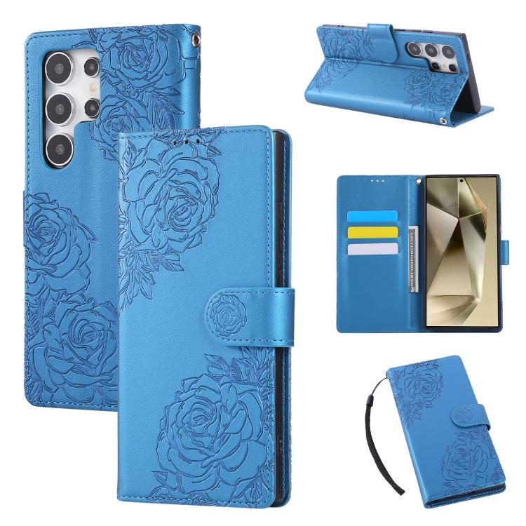 Rose Flower Embossed 3-Card Slots Leather Phone Case, For Samsung Galaxy S23+ 5G, For Samsung Galaxy S23 5G, For Samsung Galaxy S22 Ultra 5G, For Samsung Galaxy S22+ 5G, For Samsung Galaxy S22 5G