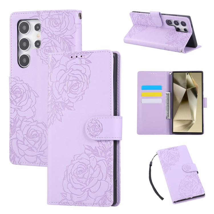 Rose Flower Embossed 3-Card Slots Leather Phone Case, For Samsung Galaxy S23+ 5G, For Samsung Galaxy S23 5G, For Samsung Galaxy S22 Ultra 5G, For Samsung Galaxy S22+ 5G, For Samsung Galaxy S22 5G