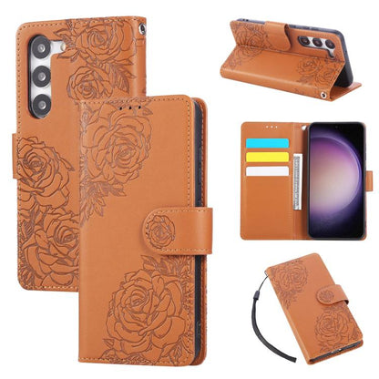 Rose Flower Embossed 3-Card Slots Leather Phone Case, For Samsung Galaxy S23+ 5G, For Samsung Galaxy S23 5G, For Samsung Galaxy S22 Ultra 5G, For Samsung Galaxy S22+ 5G, For Samsung Galaxy S22 5G