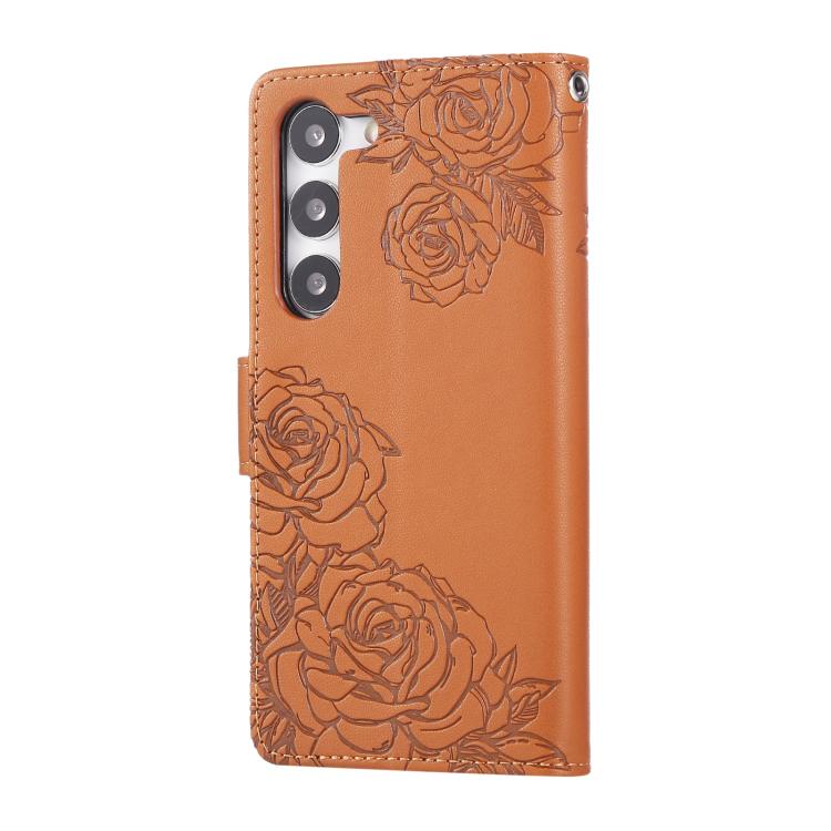 Rose Flower Embossed 3-Card Slots Leather Phone Case, For Samsung Galaxy S23+ 5G, For Samsung Galaxy S23 5G, For Samsung Galaxy S22 Ultra 5G, For Samsung Galaxy S22+ 5G, For Samsung Galaxy S22 5G