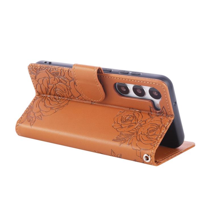 Rose Flower Embossed 3-Card Slots Leather Phone Case, For Samsung Galaxy S23+ 5G, For Samsung Galaxy S23 5G, For Samsung Galaxy S22 Ultra 5G, For Samsung Galaxy S22+ 5G, For Samsung Galaxy S22 5G