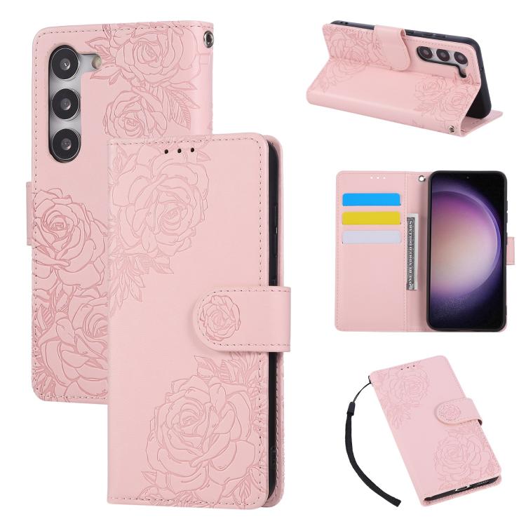 Rose Flower Embossed 3-Card Slots Leather Phone Case, For Samsung Galaxy S23+ 5G, For Samsung Galaxy S23 5G, For Samsung Galaxy S22 Ultra 5G, For Samsung Galaxy S22+ 5G, For Samsung Galaxy S22 5G