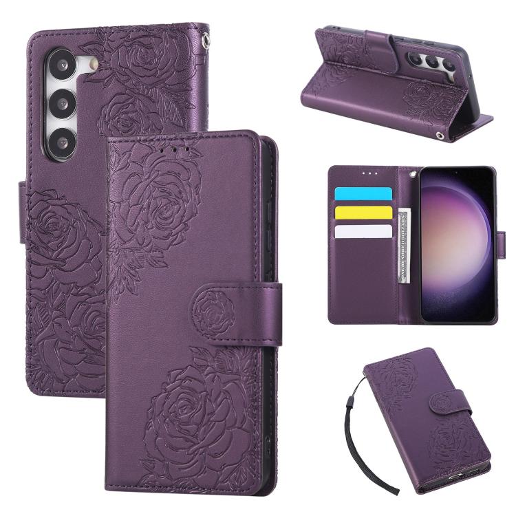 Rose Flower Embossed 3-Card Slots Leather Phone Case, For Samsung Galaxy S23+ 5G, For Samsung Galaxy S23 5G, For Samsung Galaxy S22 Ultra 5G, For Samsung Galaxy S22+ 5G, For Samsung Galaxy S22 5G