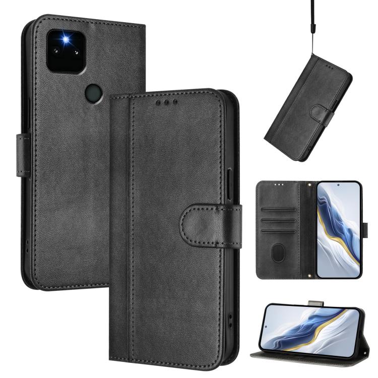 Line Splicing Buckle Retro Leather Phone Case