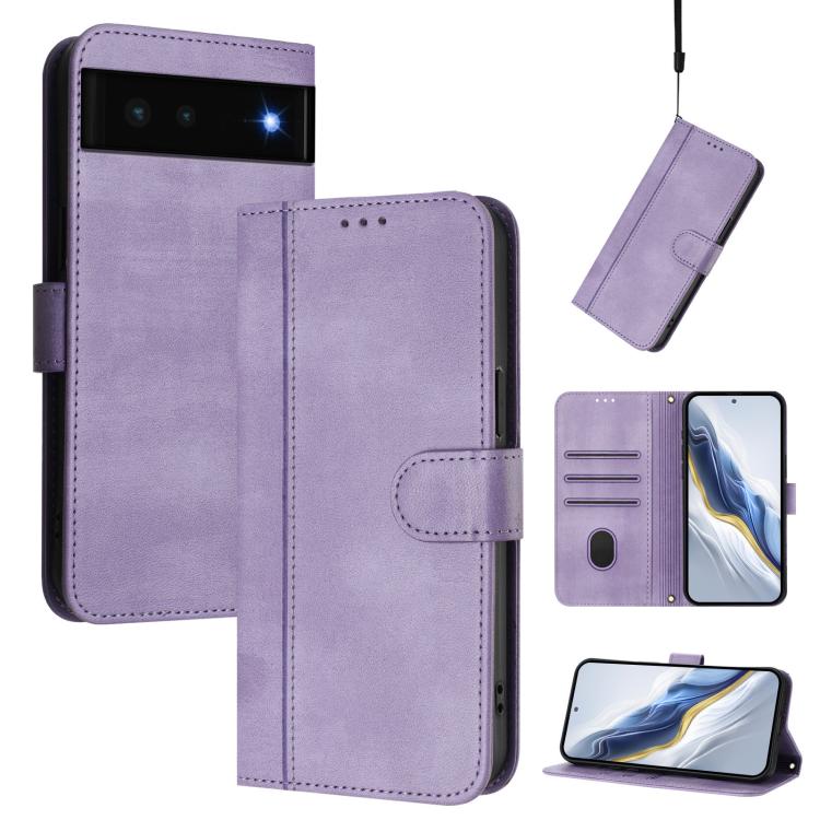 Line Splicing Buckle Retro Leather Phone Case