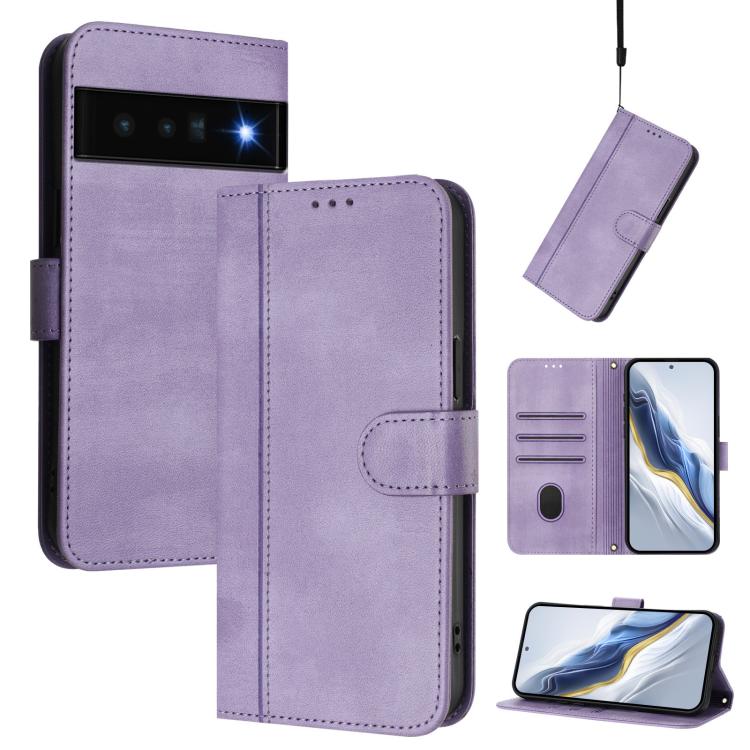 Line Splicing Buckle Retro Leather Phone Case