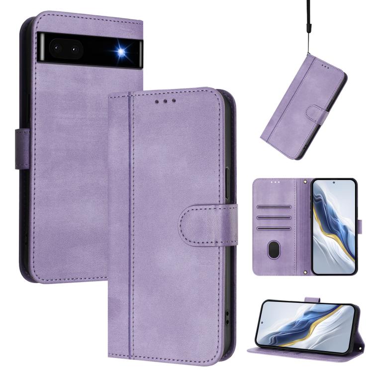 Line Splicing Buckle Retro Leather Phone Case