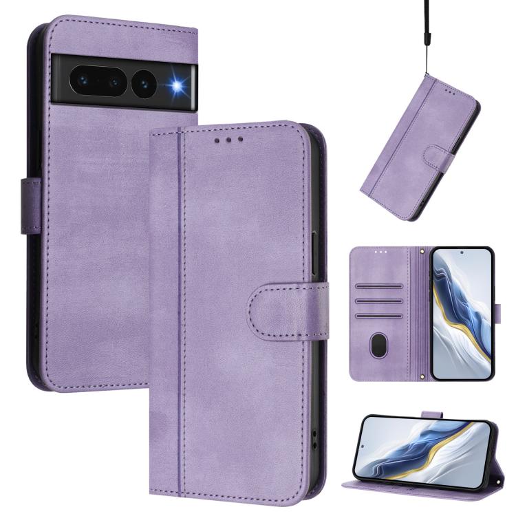 Line Splicing Buckle Retro Leather Phone Case