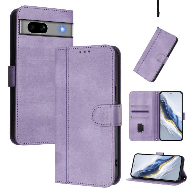 Line Splicing Buckle Retro Leather Phone Case