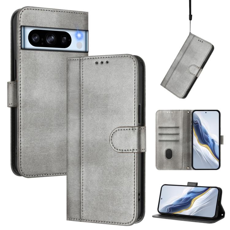 Line Splicing Buckle Retro Leather Phone Case