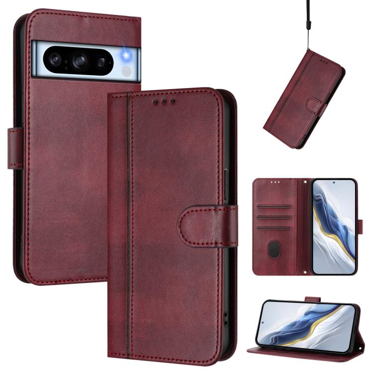 Line Splicing Buckle Retro Leather Phone Case