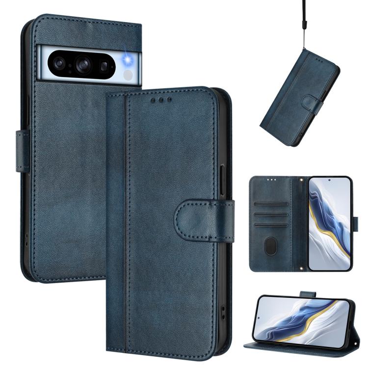 Line Splicing Buckle Retro Leather Phone Case