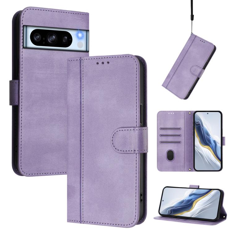 Line Splicing Buckle Retro Leather Phone Case