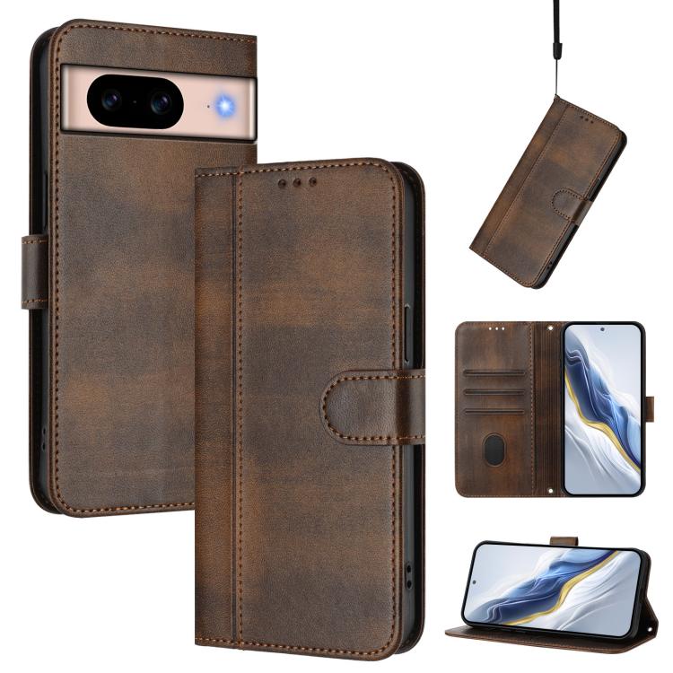 Line Splicing Buckle Retro Leather Phone Case