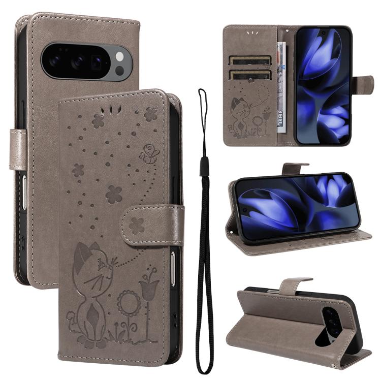 Cat and Bee Embossed Flip Leather Phone Case, For Google Pixel 10 Pro XL 5G Global, For Google Pixel 10 / 10 Pro Global