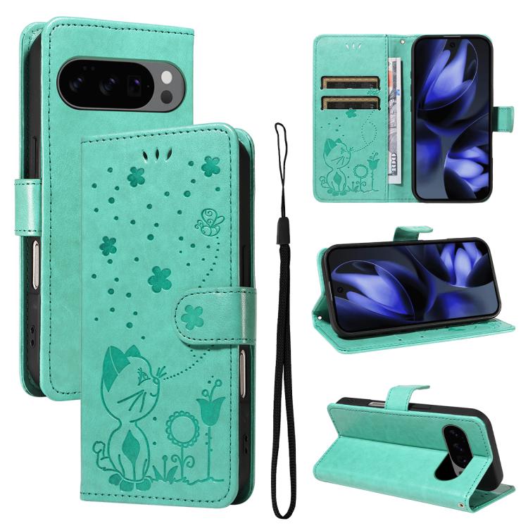 Cat and Bee Embossed Flip Leather Phone Case, For Google Pixel 10 Pro XL 5G Global, For Google Pixel 10 / 10 Pro Global