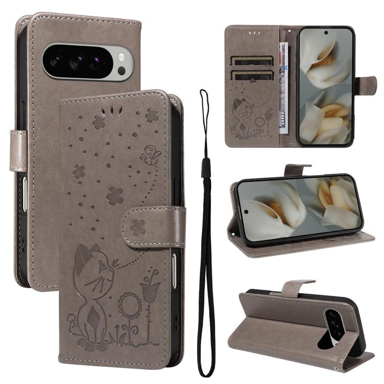 Cat and Bee Embossed Flip Leather Phone Case, For Google Pixel 10 Pro XL 5G Global, For Google Pixel 10 / 10 Pro Global