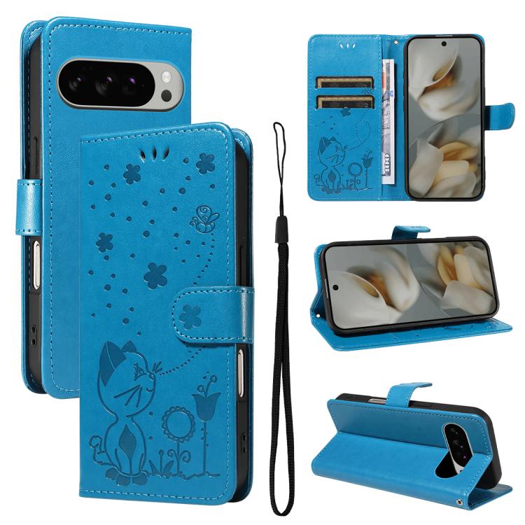 Cat and Bee Embossed Flip Leather Phone Case, For Google Pixel 10 Pro XL 5G Global, For Google Pixel 10 / 10 Pro Global
