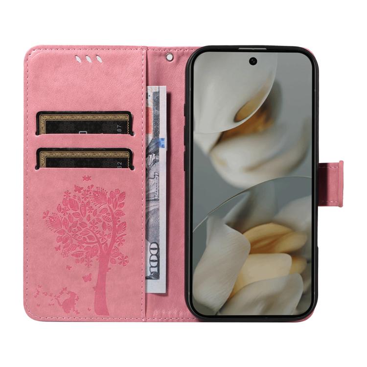 Tree & Cat Embossed Pattern Flip Leather Phone Case, For Google Pixel 10 Pro XL 5G Global, For Google Pixel 10 5G / 10 Pro 5G Global