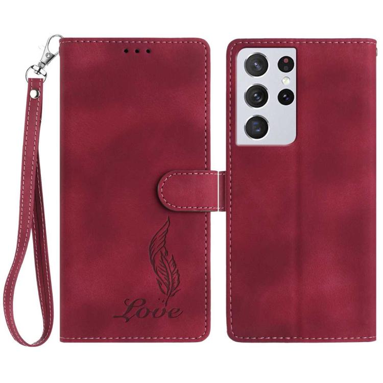 Skin Feel Embossed Feather Leather Phone Case