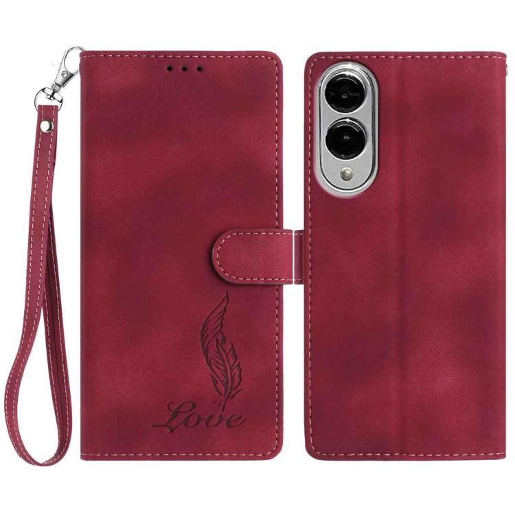 Skin Feel Embossed Feather Leather Phone Case