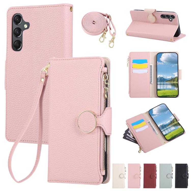 Round Buckle Zipper Wallet Leather Phone Case with Crossbody Strap, For Samsung Galaxy S25 Edge 5G, For Samsung Galaxy S25 / S24 5G, For Samsung Galaxy S25+ / S24+ 5G, For Samsung Galaxy S25 Ultra 5G, For Samsung Galaxy S24 FE 5G�����������������������...