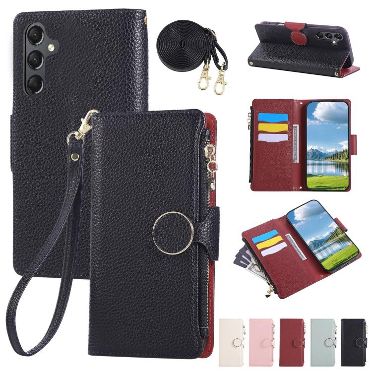 Round Buckle Zipper Wallet Leather Phone Case with Crossbody Strap, For Samsung Galaxy S25 Edge 5G, For Samsung Galaxy S25 / S24 5G, For Samsung Galaxy S25+ / S24+ 5G, For Samsung Galaxy S25 Ultra 5G, For Samsung Galaxy S24 FE 5G�����������������������...