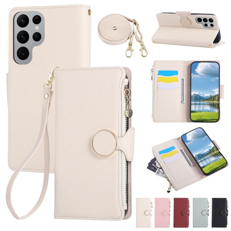 Round Buckle Zipper Wallet Leather Phone Case with Crossbody Strap, For Samsung Galaxy S22 Ultra 5G, For Samsung Galaxy S22+ 5G, For Samsung Galaxy S22 5G, For Samsung Galaxy S21 FE 5G, For Samsung Galaxy S21 5G, For Samsung Galaxy S21+ 5G�������������...
