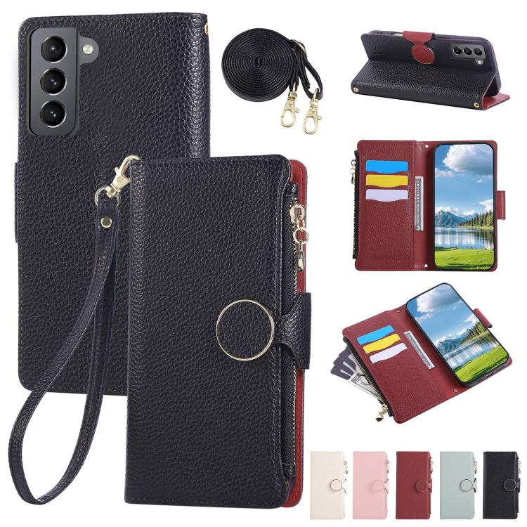Round Buckle Zipper Wallet Leather Phone Case with Crossbody Strap, For Samsung Galaxy S22 Ultra 5G, For Samsung Galaxy S22+ 5G, For Samsung Galaxy S22 5G, For Samsung Galaxy S21 FE 5G, For Samsung Galaxy S21 5G, For Samsung Galaxy S21+ 5G�������������...