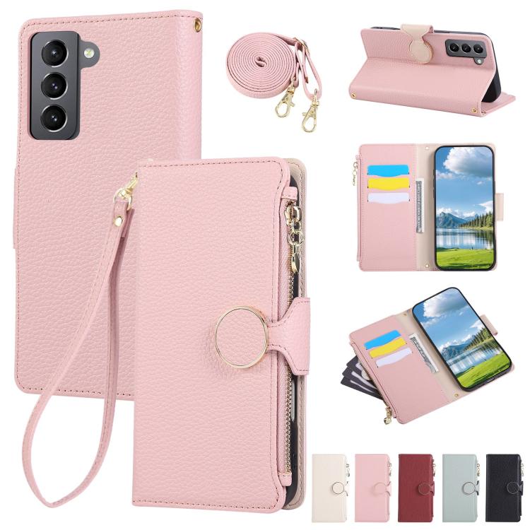 Round Buckle Zipper Wallet Leather Phone Case with Crossbody Strap, For Samsung Galaxy S22 Ultra 5G, For Samsung Galaxy S22+ 5G, For Samsung Galaxy S22 5G, For Samsung Galaxy S21 FE 5G, For Samsung Galaxy S21 5G, For Samsung Galaxy S21+ 5G�������������...