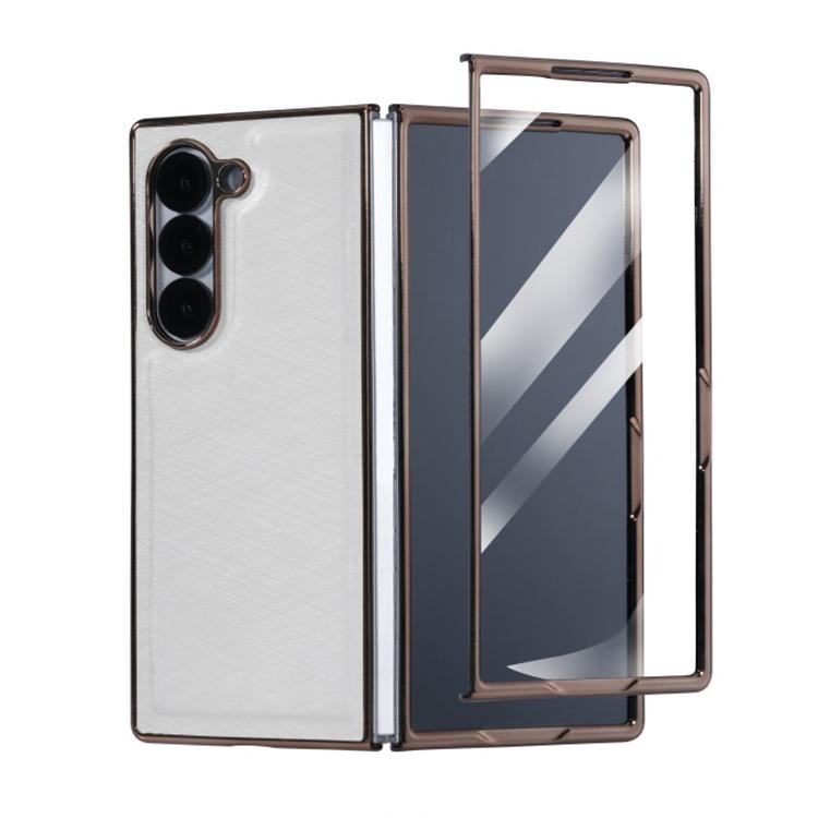 Bamboo Fiber Texture + Flannel Phone Case with Tempered Film, For Samsung Galaxy Z Fold7 5G, For Samsung Galaxy Z Fold6 5G, For Samsung Galaxy Z Fold5, For Samsung Galaxy Z Fold4, For Samsung Galaxy Z Fold3 5G