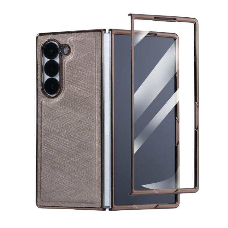Bamboo Fiber Texture + Flannel Phone Case with Tempered Film, For Samsung Galaxy Z Fold7 5G, For Samsung Galaxy Z Fold6 5G, For Samsung Galaxy Z Fold5, For Samsung Galaxy Z Fold4, For Samsung Galaxy Z Fold3 5G