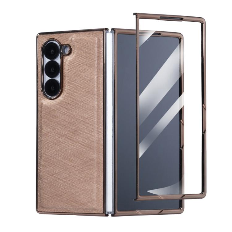 Bamboo Fiber Texture + Flannel Phone Case with Tempered Film, For Samsung Galaxy Z Fold7 5G, For Samsung Galaxy Z Fold6 5G, For Samsung Galaxy Z Fold5, For Samsung Galaxy Z Fold4, For Samsung Galaxy Z Fold3 5G