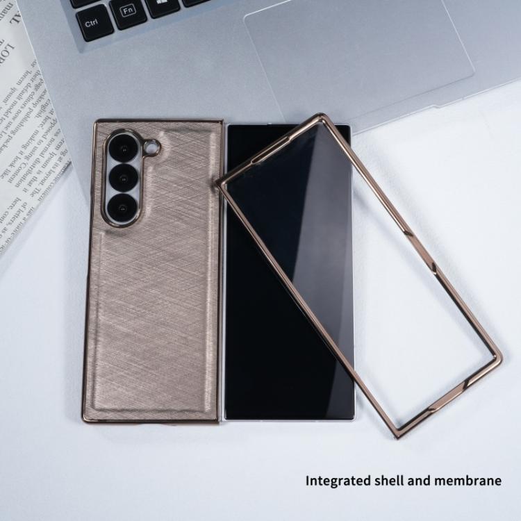 Bamboo Fiber Texture + Flannel Phone Case with Tempered Film, For Samsung Galaxy Z Fold7 5G, For Samsung Galaxy Z Fold6 5G, For Samsung Galaxy Z Fold5, For Samsung Galaxy Z Fold4, For Samsung Galaxy Z Fold3 5G