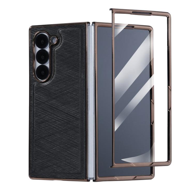 Bamboo Fiber Texture + Flannel Phone Case with Tempered Film, For Samsung Galaxy Z Fold7 5G, For Samsung Galaxy Z Fold6 5G, For Samsung Galaxy Z Fold5, For Samsung Galaxy Z Fold4, For Samsung Galaxy Z Fold3 5G