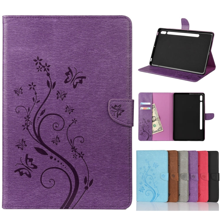 Butterfly Flower Embossing Pattern Horizontal Flip Leather Case with Holder & Card Slots & Wallet, For Samsung Galaxy Tab A7 10.4 (2020), For Samsung Galaxy Tab A 8.4 (2020), For Samsung Galaxy Tab S8 / Galaxy Tab S7, For Samsung Galaxy Tab S6