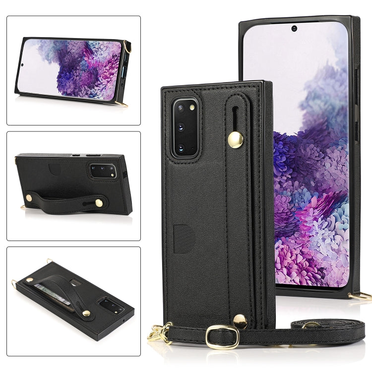 Wrist Strap PU+TPU Shockproof Protective Case with Crossbody Lanyard & Holder & Card Slot, For Samsung Galaxy S20, For Samsung Galaxy S20 Plus, For Samsung Galaxy S20 Ultra